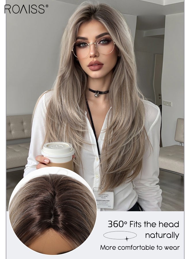 roaiss Gradient Grey Long Straight Wig, Women's Middle Parted Soft Synthetic Heat Resistant Layered Wig, Natural Looking Suitable for Wedding, Cosplay Party Daily Wear, 65cm (26 Inches) - Image 4